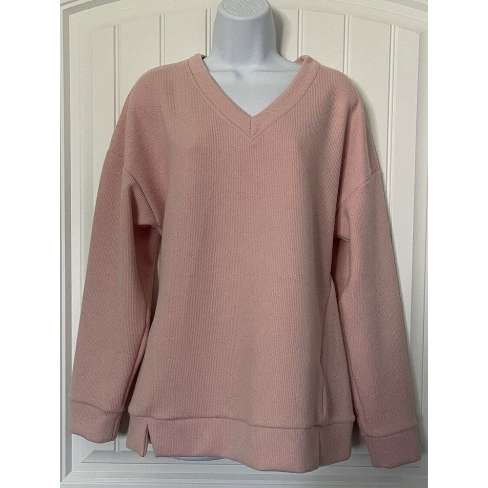Marc New York Womens‎ Size Large Pink V-Neck Ribbed Sweatshirt Sweater